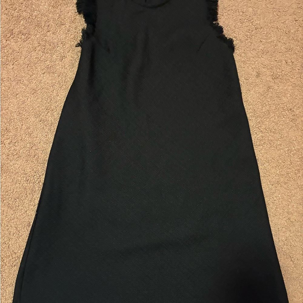 Sugar Black Midi Dress with Frayed Sleeves